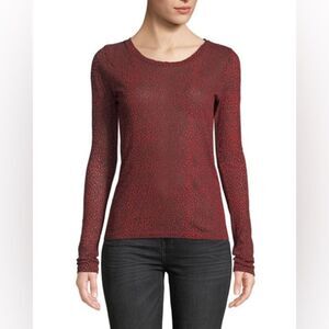 Current/Elliott NEW Hallen Leopard Print Long Sleeve T-Shirt Red/Black Sz 0